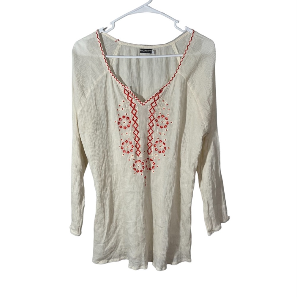 Earthbound Trading Company Embroidered Blouse Size L